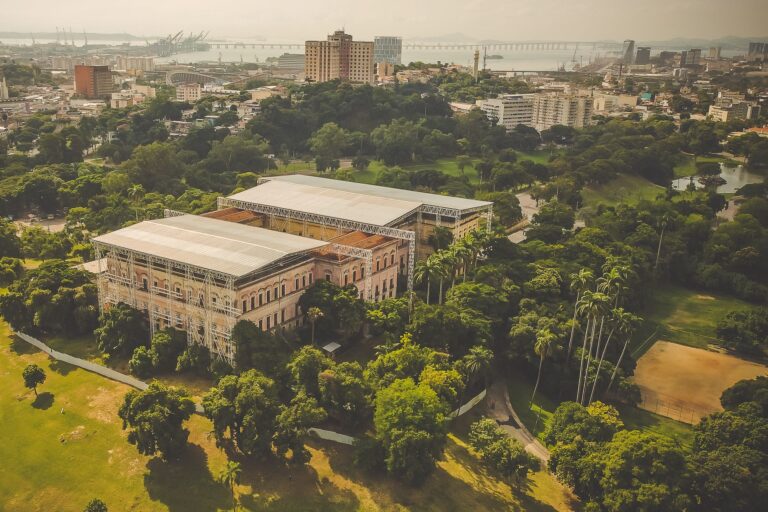 Aerial view showcasing Quinta da Boa Vista Park and the surrounding cityscape in Rio de Janeiro, Brazil.